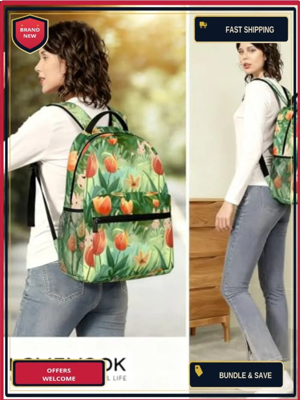Cute Hippo Casual Backpack for Laptop, School, Travel Hiking - Polyester
